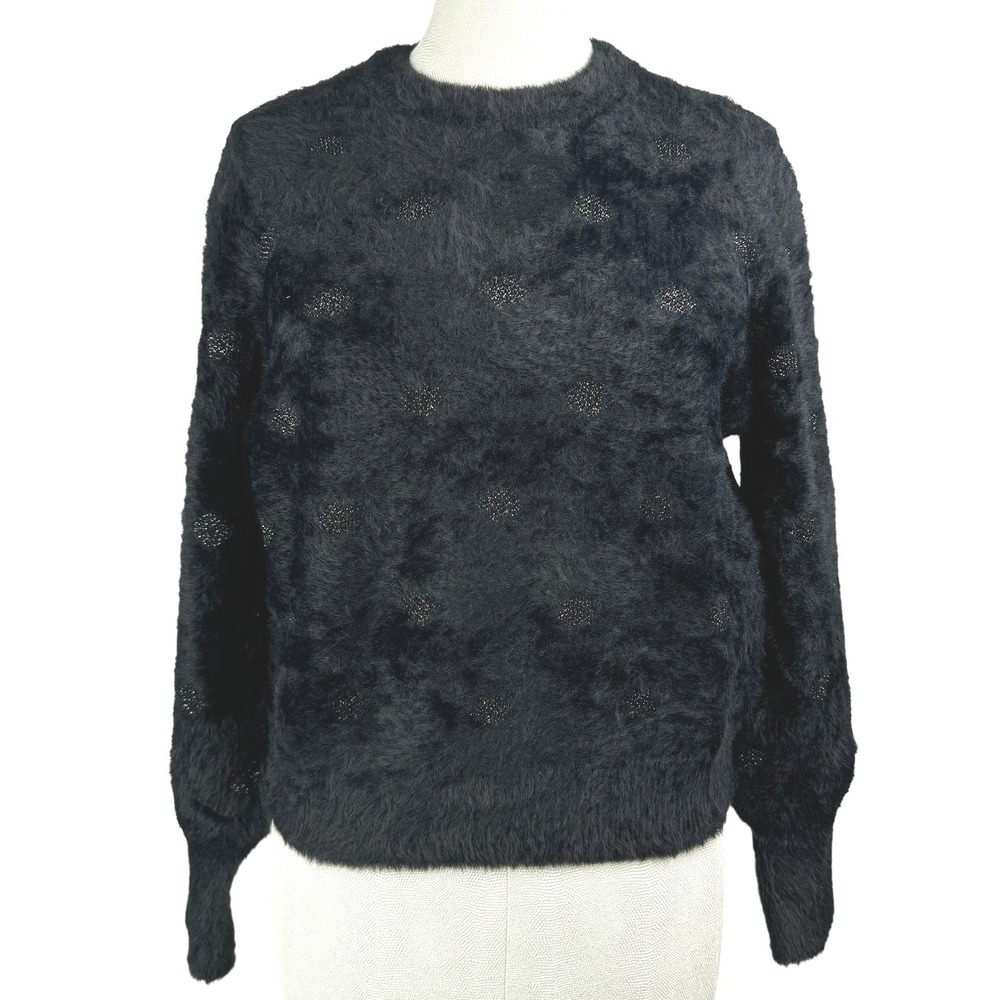 MARINE LAYER Women Arielle Crewneck Sweater Black Metallic Funfetti Fuzzy‎ Small